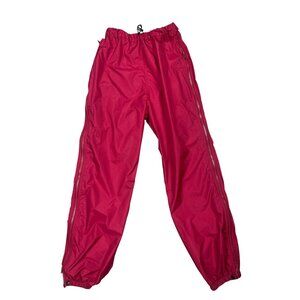 Vintage LL Bean Women Rain Pants Small Red Packable Stowaway Pocket Side Zip Off